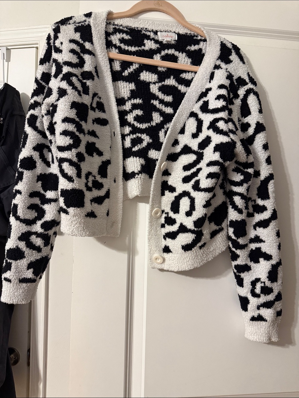 Colsie Black and White Leopard Teddy cardigan